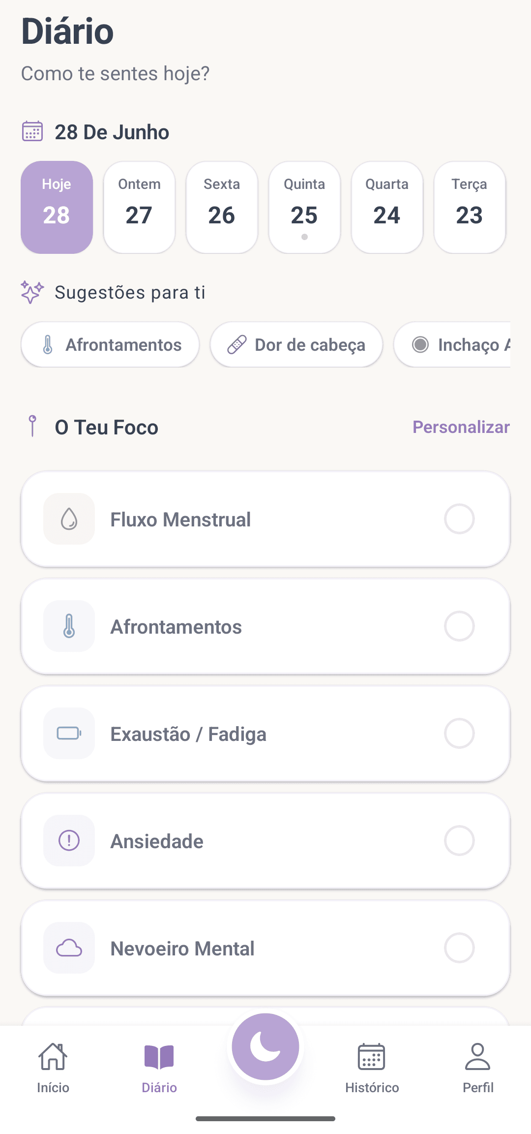 Registo de sintomas da Jaci